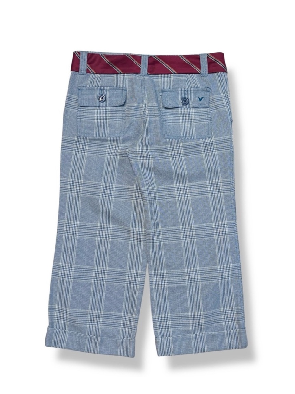 AMERICAN EAGLE OUTFITTERS Low Rise Blue Plaid Capri Pants Tie Sash Belt Y2K - Picture 5 of 9